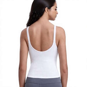Débardeur côtelé à col rond pour femme, blanc uni, respirant, en Spandex et Polyester, pour le yoga et le fitness - Product Image 2