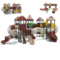 Aire de jeux extérieure personnalisée pour enfants, thème jungle forestière, ensemble de toboggans en plastique et métal, tube transparent, toboggan spiralé, filet d'escalade - 500 kg+
