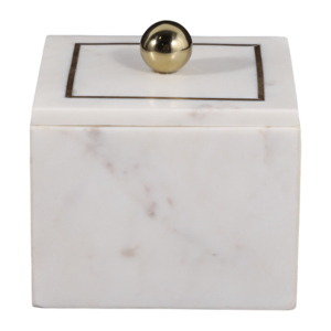 Scatola Portagioie Minimalista in Marmo con Coperchio Intarsiato in Ottone, Decorazione per la Casa - Product Image 3