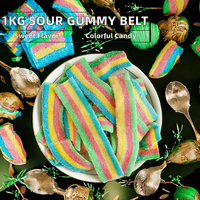 Sour Belt Gummy Candy Sugar 1kg Bulk Pack Multi-Colored Assorted Fruit Flavors Chewy Halal Certified Factory Direct Wholesale