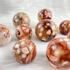 Hot Sale Spiritual Healing High Quality Natural Crystal Red Flower Agate Spheres For Home Decoration