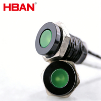 Lampe signal IP67 sur mesure, alu tête plate noire, LED verte 24V, 8mm avec fil