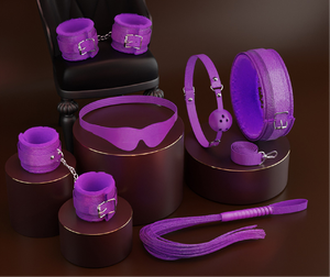 Set di 6 Pezzi per Bondage SM: Cavigliere, Polsiere, Collari, Catene, Mordicchiatori, Frusta, Giocattoli Sessuali Fantasy per Uso Femminile - Product Image 5