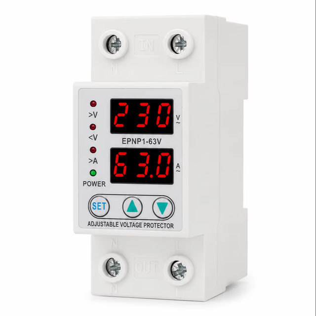 EPEPRO DIN Rail Adjustable Over Under Voltage Current Protector Single Phase 230V 40A Digital Voltage Protection Relay