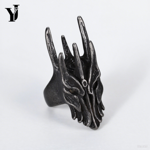 Paslanmaz Çelik 3D Oni Şeytan Maskesi Kafatası Yüzük Erkek Gotik <span class=keywords><strong>Punk</strong></span> Biker Takı Boynuzlu Canavar Yüzü Vintage Eskitilmiş Gümüş Yüzük - Product Image 6