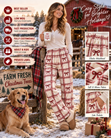 Pantalon de pyjama en polaire pour femme, motif écossais personnalisé, pour les fêtes, doux et chaud, vêtement de nuit d'hiver, marque privée