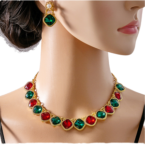 Twini Women's Exquisite Gold-Plated <b>Crystal</b> Rhinestone Heart Shape Vintage Necklace Earring <b>Set</b> Hot-Selling Fashion - Product Image 1