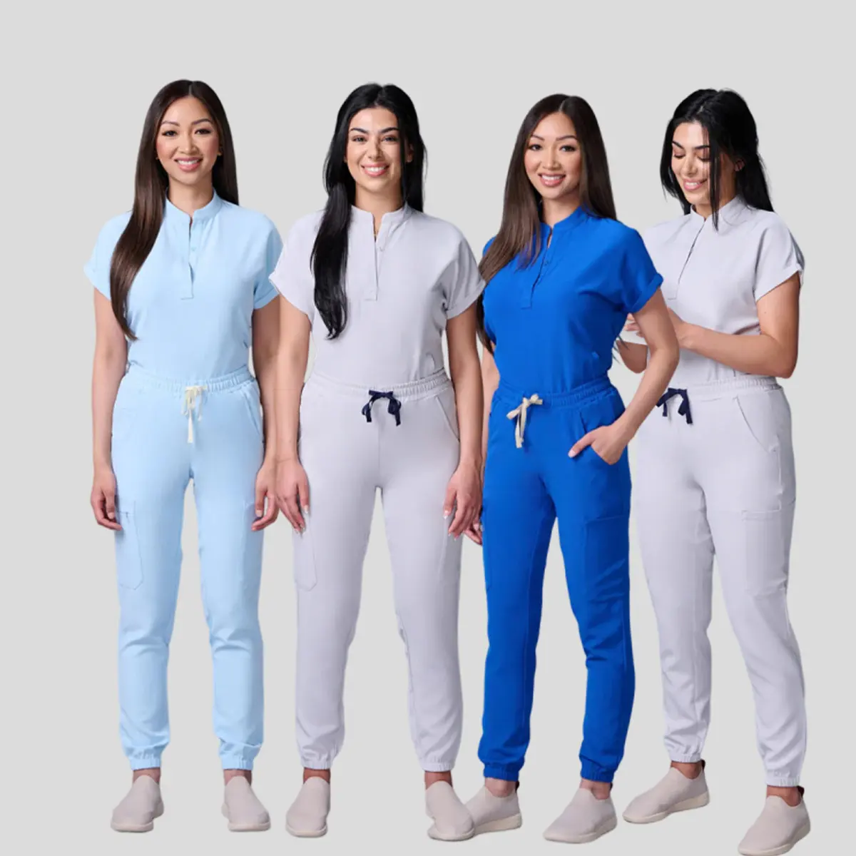 Professionale personalizzato OEM ODM moda infermiere Scrub uniforme ad alta elasticità di colore solido Scrub per donne