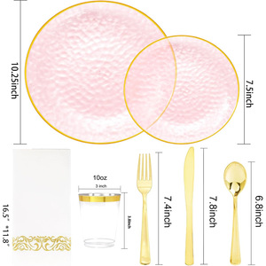 Assiettes en plastique jetables transparentes bleues martelées avec bord doré pour fête et Noël - Product Image 4