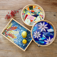 Kit de mosaïque DIY pour plateau à fruits, plateaux rectangulaires et ronds en bois, tuiles de mosaïque DIY, kit de mosaïque multicolore pour l'artisanat et l'art à domicile