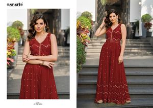 Hermosa Top de una pieza de Georgette de estilo completo con línea de algodón de tela arrugada para mujeres Fiesta India completamente cosida - Product Image 2