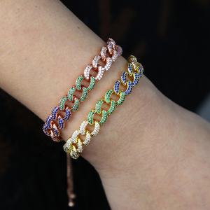 Bracciale a Catena Cubana con Micro Pavé di Zirconi <span class=keywords><strong>Arcobaleno</strong></span>, Placcato Oro e Oro Rosa, Misura Regolabile - Product Image 4