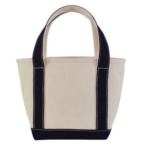 Sac fourre-tout en toile personnalisé de taille moyenne, beige avec bordure bleu marine, poignée supérieure, sac de courses pour les courses - Product Image 3