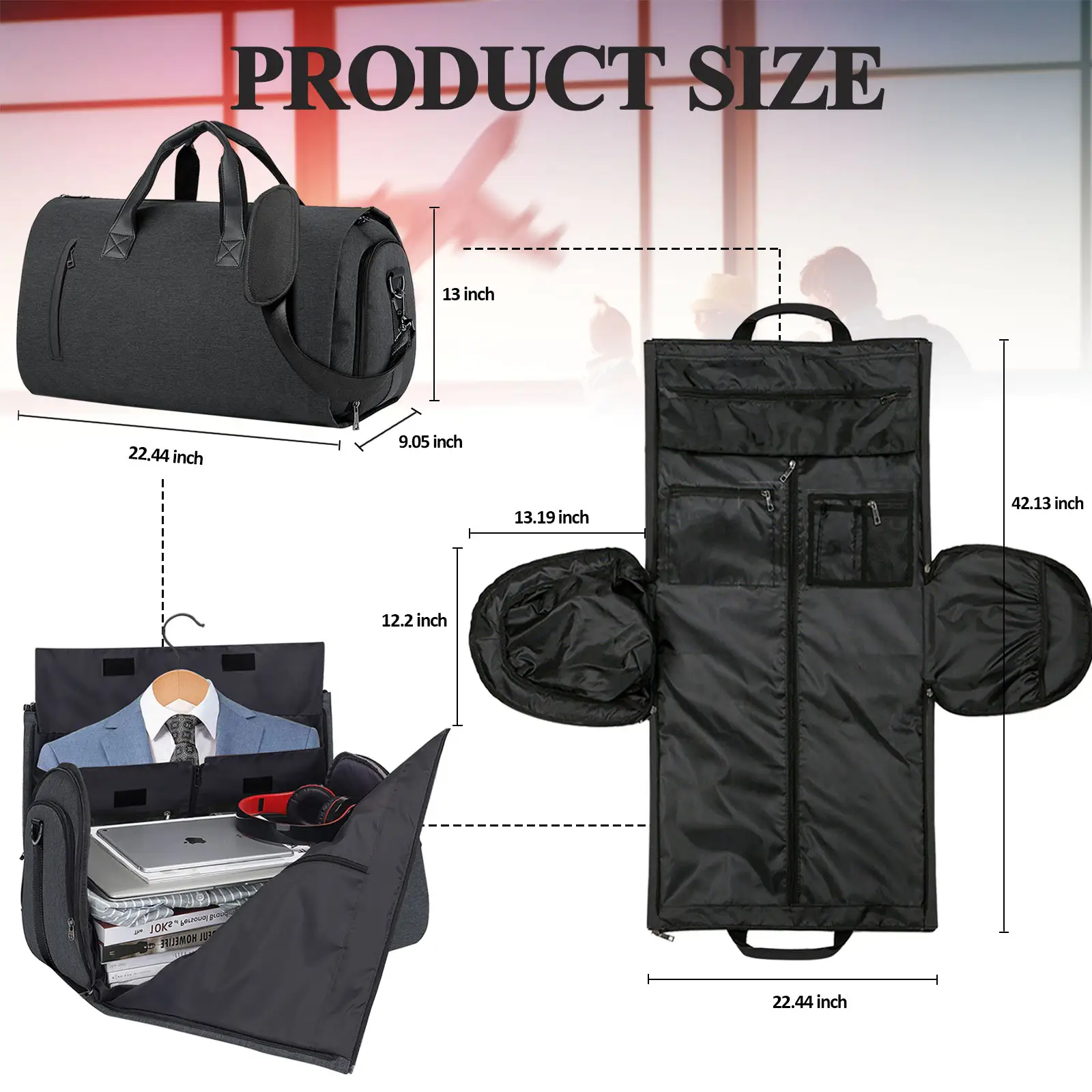 कस्टम 1 में 2 फांसी सूटकेस सूट यात्रा बैग, बड़ा परिवर्तनीय परिधान Duffle बैग, परिधान बैग महिलाओं को पुरुषों के लिए यात्रा पर ले जाने के लिए