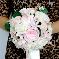 Bouquet de fleurs artificielles en soie, roses et pivoines, pour mariage, bouquet de roses artificielles pour la mariée et les demoiselles d'honneur