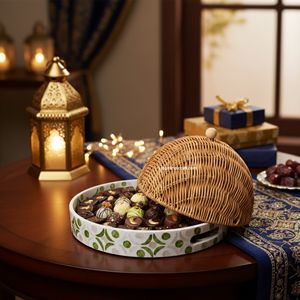 Handmade Bohemian Mother Pearl Wood <b>Storage</b> <b>Tray</b> for Ramadan Eid | Premium Food Container Flexible Design for Desserts Party - Product Image 1