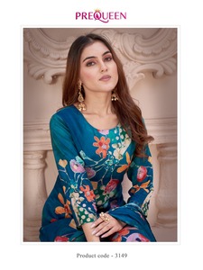 <b>Women</b> Floral Printed Chiffon Kurti <b>Set</b> With Pants Round Neck <b>2</b> <b>Piece</b> Outfit Product Code 3149 - Product Image 4