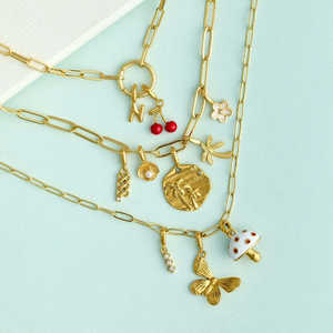 18K colore oro alla moda catena a maglie fai da te in acciaio inox moda collana pendente con amore di cristallo forno sottovuoto placcatura - Product Image 5