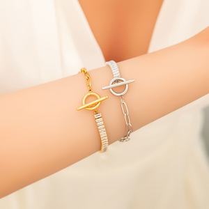 <b>Titanium</b> Steel Bracelet with Fashionable Gold and Silver High-end Feel Spliced <b>Chain</b> Bracelet Jewelry - Product Image 2