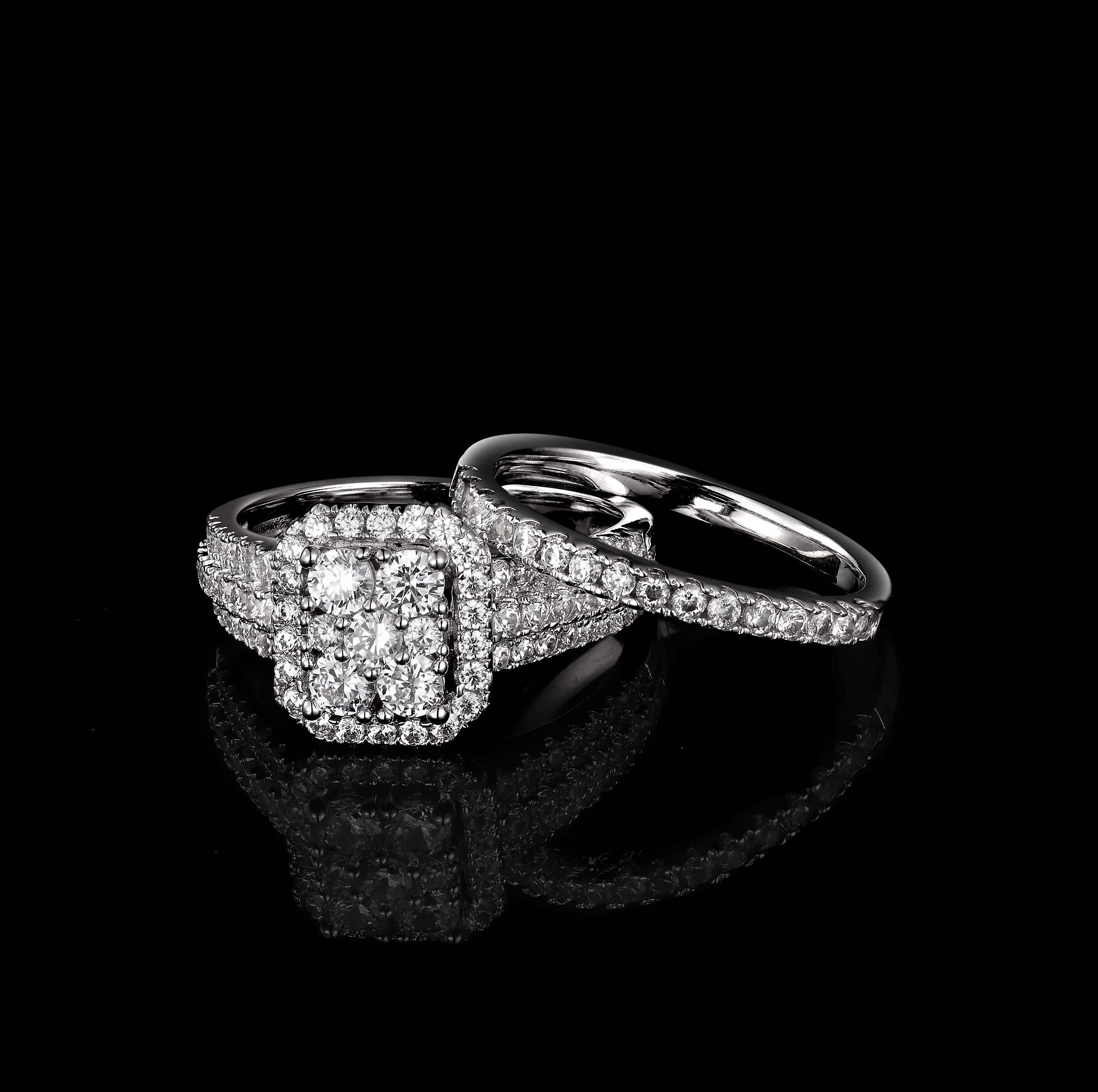 Guangzhou Huiyue anelli di gioielli produttore affidabile anelli da donna Set di fedi nuziali in argento Sterling 925