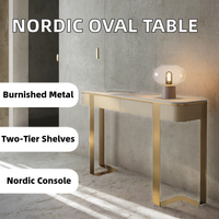Console moderne nordique en métal couleur bruni ovale à 2 niveaux de luxe pour hôtel, salon, couloir, villa, appartement