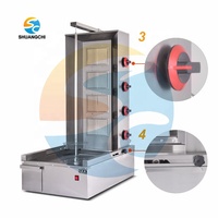 Machine à kebab professionnelle pour usage commercial, quatre brûleurs en céramique durables, moteur rotatif semi-automatique, machine à shawarma