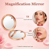 Custom Logo Round Pocket Glass Metal Frame Double-Sided Magnifier Makeup Mirror Portable Compact Wedding Party Gift