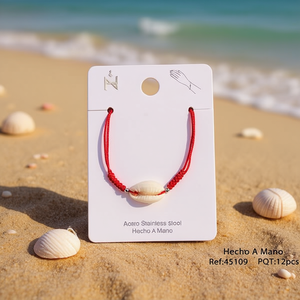 Bracelet en coquillages Angelina Red Lucky Knot, charme en acier inoxydable, style bohème unisexe, cadeau - Product Image 5