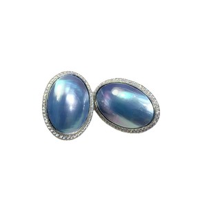 Pendientes Ovalados de Perla Mabe de Agua Salada, Plata S925, 16x23mm, Grado AAA, Engaste de Bisel, Joyería Clásica para Mujer, Ideal para Fiestas - Product Image 5