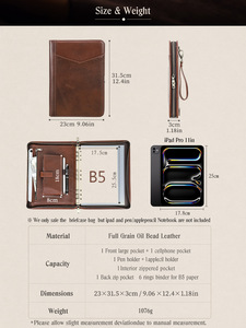 Housse en cuir de vachette portable avec poche intégrée pour téléphone et porte-stylo pour <span class=keywords><strong>iPad</strong></span> <span class=keywords><strong>Pro</strong></span> <span class=keywords><strong>11</strong></span>, sac de rangement pour journal B5 - Product Image 4