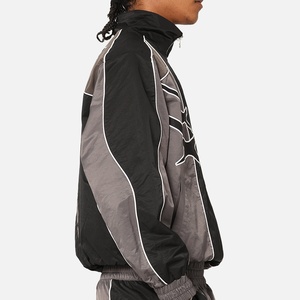 Custom Made Zip up Stand Applique Embroidery Cropped Color Blocking <strong>Windbreaker</strong> Woven <strong>Black</strong> Sports <strong>Men's</strong> 100% Nylon Jacket - Product Image 2