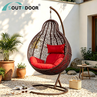 Fauteuil suspendu moderne en rotin PE d'extérieur avec support, forme œuf, coussin imperméable pour hôtel, salle de sport, parc, chambre à coucher, bord de piscine