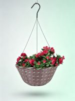 Pot suspendu sculpté à la main de style américain en ciment violet, marron et vert clair, en forme de bol, avec doublure imperméable et crochet métallique pour la maison