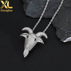 Collier Hip-Hop Bouddhiste Tête de Chèvre en Laiton Premium Micro-Incrusté de Zircon Plaqué Rhodium avec Pendentif Chaîne à Maillons pour Enfants Hipster - Product Image 4