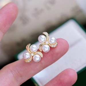 WENCHI S925 <b>Silver</b> Fine <b>Stud</b> <b>Earrings</b> DIY Pearl Accessories with 6-7mm Beads Multi-Pearl Hollow Support Model 11103 China - Product Image 1