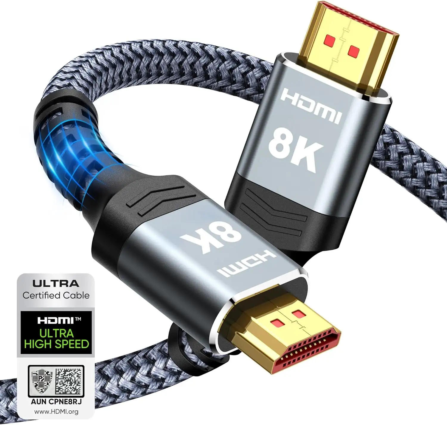 Cordon HDMI 2.1 tressé en nylon pour Atmos Dynamic HDR eARC Compatible avec le câble HDMI Apple TV 8K