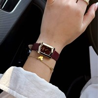 Reloj de Pulsera de Cuarzo Retro de Lujo para Mujer, 3BAR Resistente al Agua, Correa de Cuero, Caja Moderna de Aleación, Movimiento Seiko, Esfera con Indicadores de Diamantes de Imitación