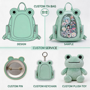 Sac à dos mini Ita personnalisé Kawaii Grenouille en PU mat avec fenêtre transparente en PVC pour l'affichage de badges, idéal pour Comic Con - Product Image 1