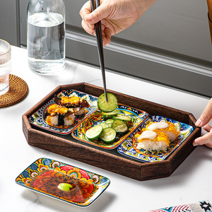 Juego de Vajilla Rectangular de Cerámica Estilo Bohemio, Apto para Microondas, con Diseño de Plantas y Color Subesmaltado, Platos Creativos para Sushi, Postres y Aperitivos - Product Image 2