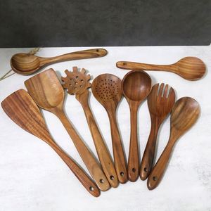 Ustensiles de cuisine en bois faits à la main, écologiques, 6 pièces, batterie de cuisine antiadhésive, spatule en bois de teck naturel, ensemble de cuillères pour la cuisine - Product Image 2