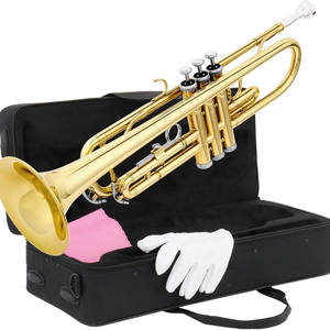 Trompette en Si bémol, corps en laiton jaune, laque dorée, 3 pistons, valves en acier inoxydable, étui - Product Image 6