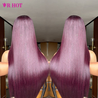 Wig Rambut Asli Warna Burgundy Ombre 99j Mewah Grosir, Wig Rambut Asli Mentah Berwarna Burgundy 5x5 HD Lace Tanpa Lem untuk Wanita Kulit Hitam