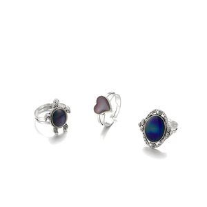 KR-176 Veranderende Kleur Vinger Sieraden Kleur Verandering Ring Die Verandert Van Kleur 3 Stuks Hart Ovale Vormige Schildpad Stemming Ring Kit - Product Image 6