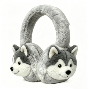 Customized Cute Husky Plush <b>Earmuffs</b>, Soft Gray-<b>White</b> Fluffy Winter Ear Warmers for Kids, Adorable Dog Face Cold Weather Ear - Product Image 2