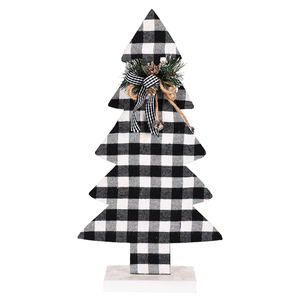 Black Plaid Wooden Cutout Christmas Tree Pre-<b>Dressed</b> Pinecone Bow <b>Bell</b> Farmhouse Cabin Window Sign Decor - Product Image 3