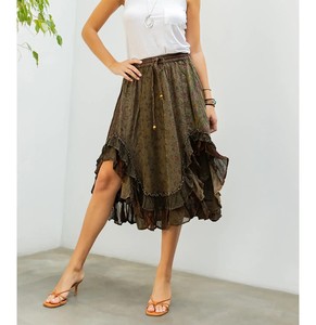Falda midi estampada de algodón con volantes y tela tejida para verano, estilo casual. - Product Image 4