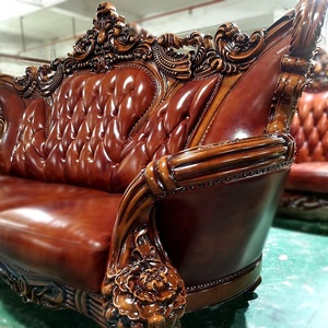 Canapé classique européen en bois massif sculpté, fauteuil en cuir de luxe pour villa, canapé d'appoint pour salon - Product Image 5