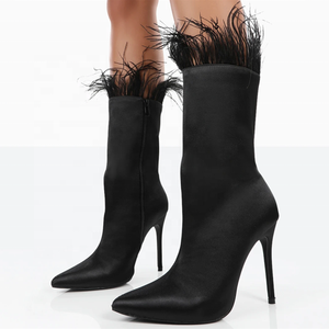 Bottes à talons hauts pour femmes, bout pointu, en fourrure douce faite à la main, nouveau design, sur mesure, grande taille 43, pour robe - Product Image 4