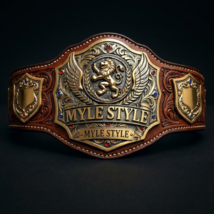 Ceinture de champion MYLE 52 pouces en cuir véritable, équipement durable avec plaques plaquées or, doublure en coton haute qualité, Taekwondo Karaté - Product Image 1