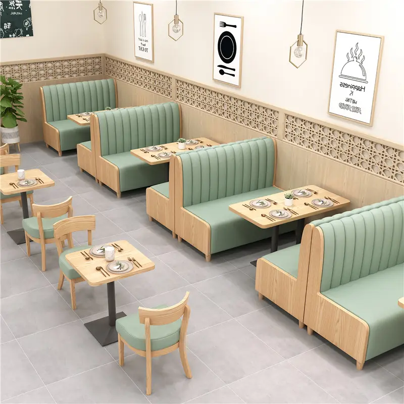 Modern Green Restaurant Sofa Booths Cafe Table And Chairs Furniture Set